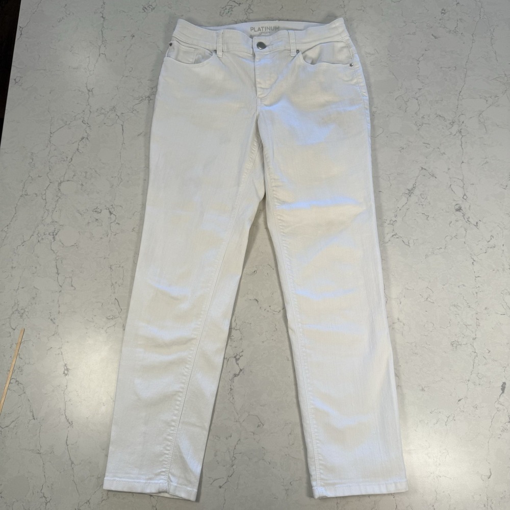 Chico's Women's Platinum Denim Ankle Jeans Pant Straight Leg Stretch 0 Small Wht